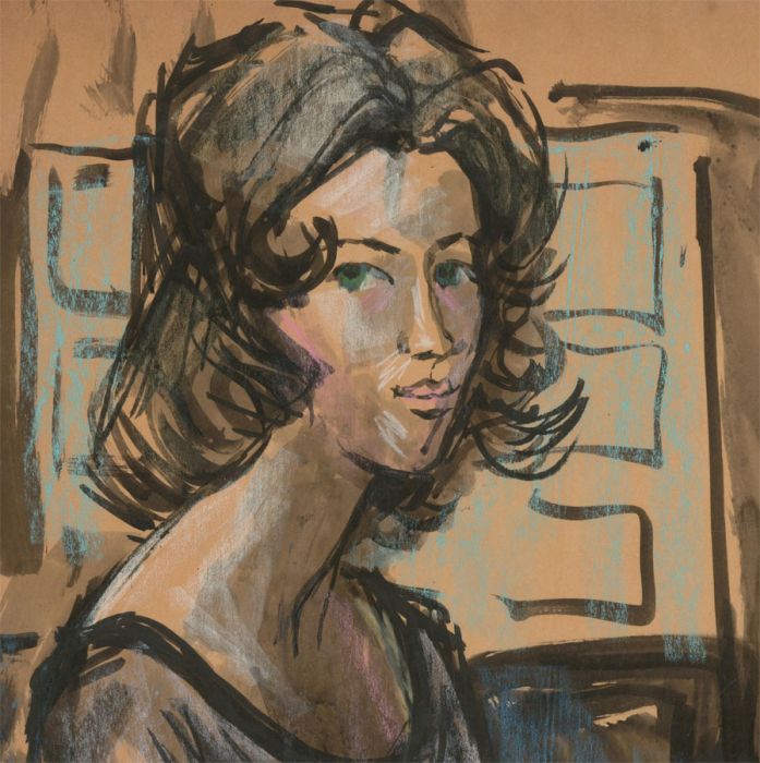 20th Century Mixed Media - Expressionist Female Portrait