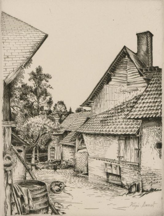 Henri Vergé-Sarrat (1880-1966) - Signed Original Etching, Farm Buildings