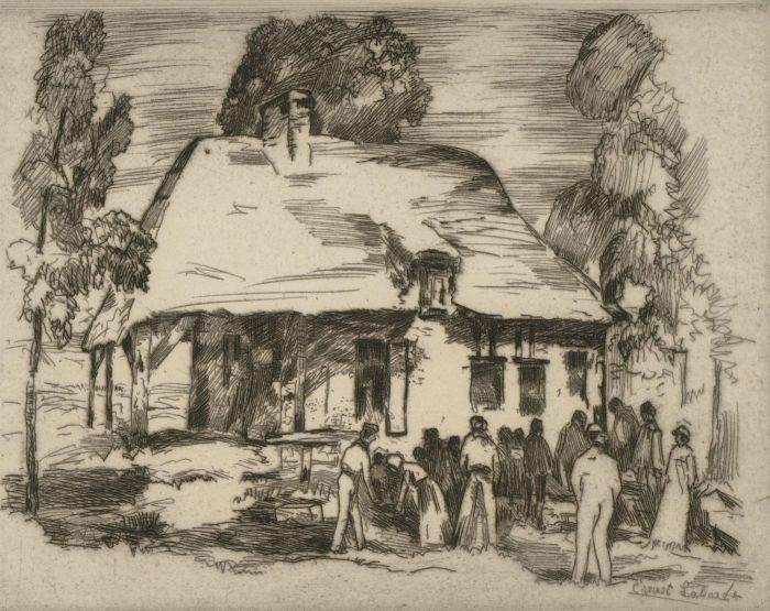 Ernest Laborde (b.1870) - Signed Original Etching, Rural Cottage Scene