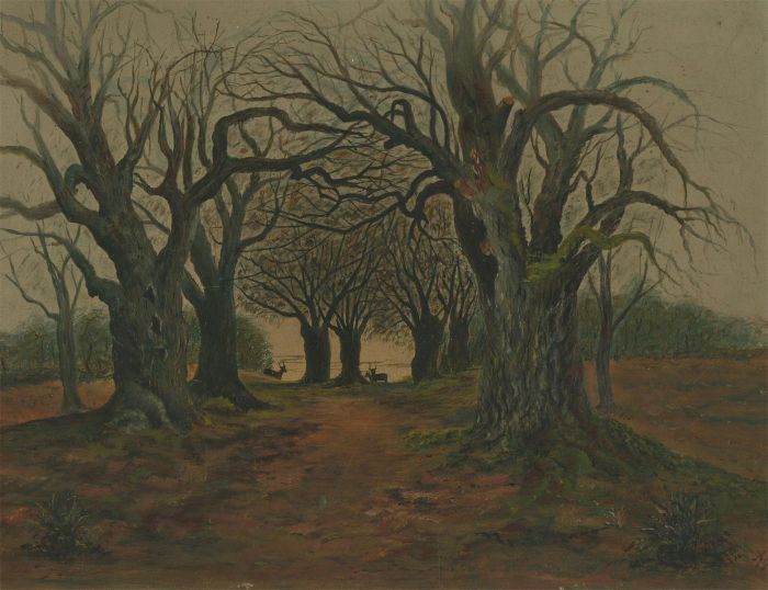 1891 Oil - Woodland Path with Stags