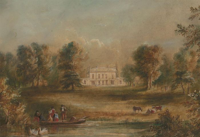 Early 19th Century Watercolour - Country House with Figures in a Punt