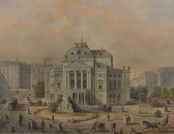 Johann Wilhelm Frey (1830-1909) - Signed Watercolour, The Volkstheater, Vienna