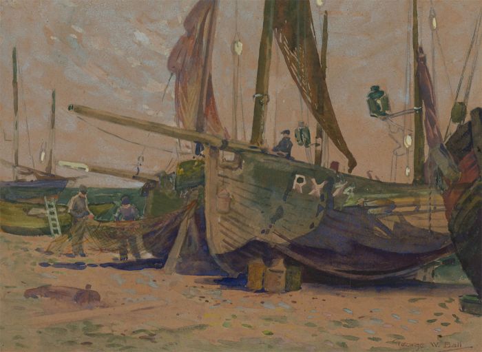 George W. Ball - Signed Mid 20th Century Watercolour, The Fishing Harbour