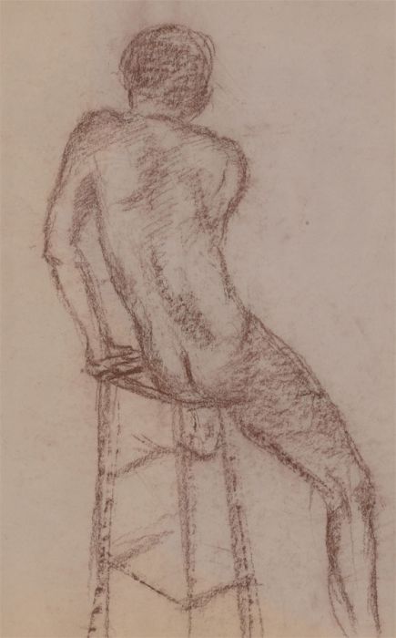 Renee Young - 20th Century Pastel, Male Nude Figure on a Stool
