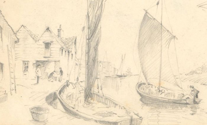 Eugene - 20th Century Graphite Drawing, The Fishing Village