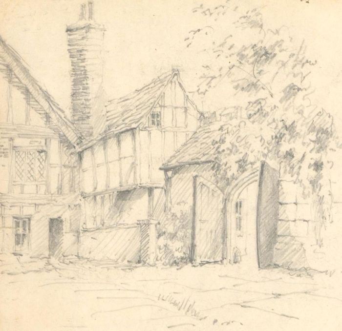 Eugene - 20th Century Graphite Drawing, Tudor Style Cottage
