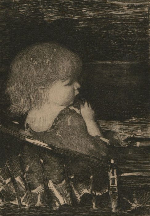 Carel Lodewijk I Dake (1857-1918) - 1890 Etching, Study of a Young Child