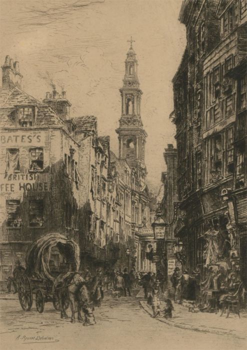 Alfred Louis Brunet-Debaines RE (1845-1939) - Etching, London Street Scene