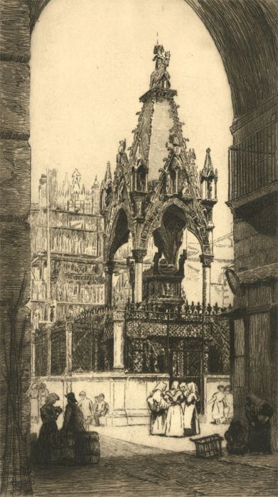 Arthur James Turrell RE (1871-1940) - c.1900 Etching, Monument of the Scaliger