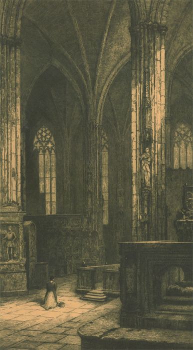 Alexander W. Rimington - 1888 Etching, Praying Figures In The Cathedral