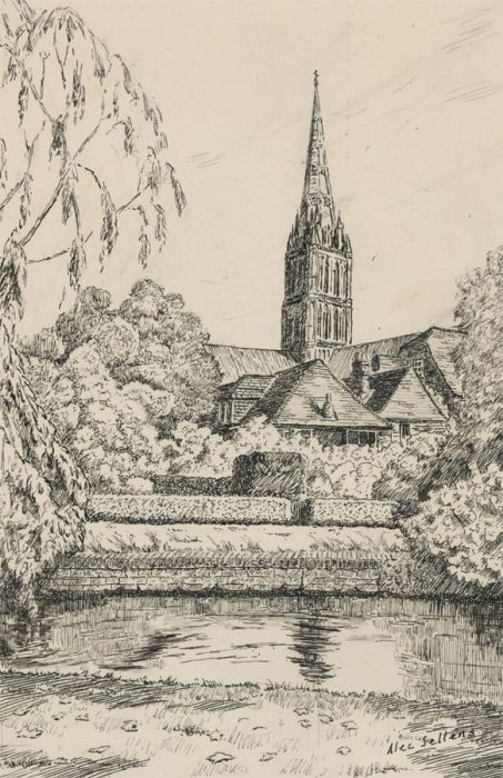Alec Seltens - Signed Mid 20th Century Pen and Ink Drawing, Village Church