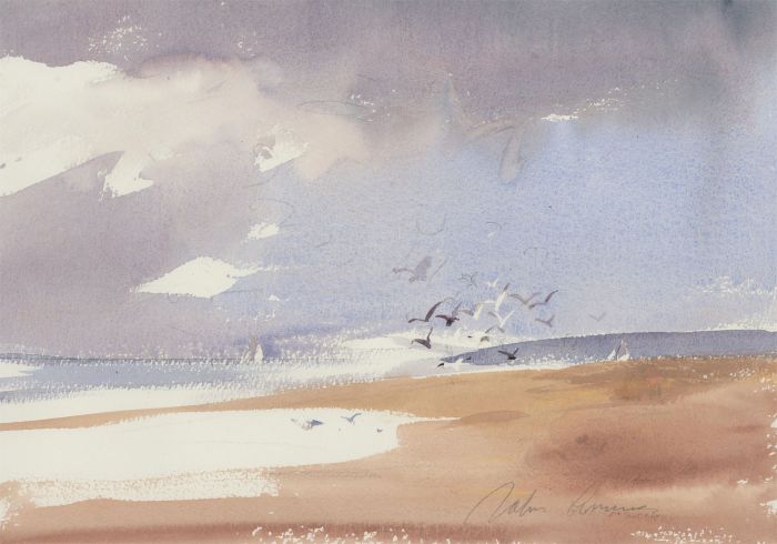 John Lawrence (b.1934) - Contemporary Watercolour, Quiet Beach Landscape