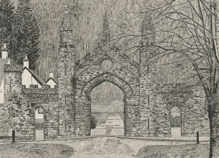 Contemporary Pen and Ink Drawing - Gothic Stone Archway