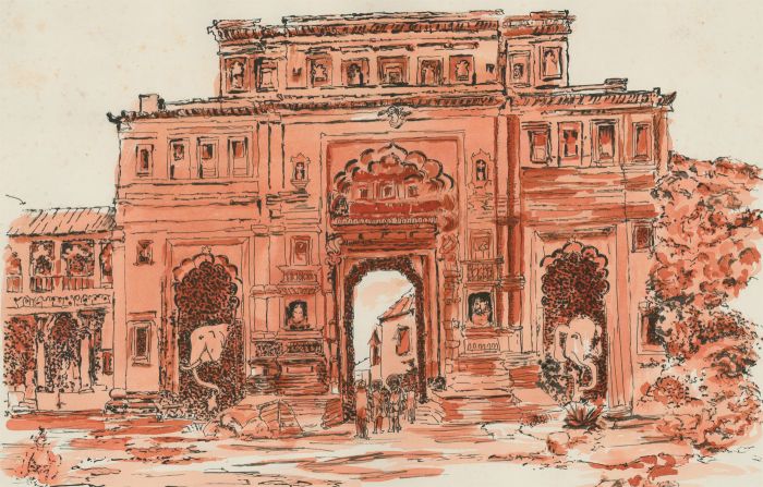 20th Century Pen and Ink Drawing - Mughal Archway