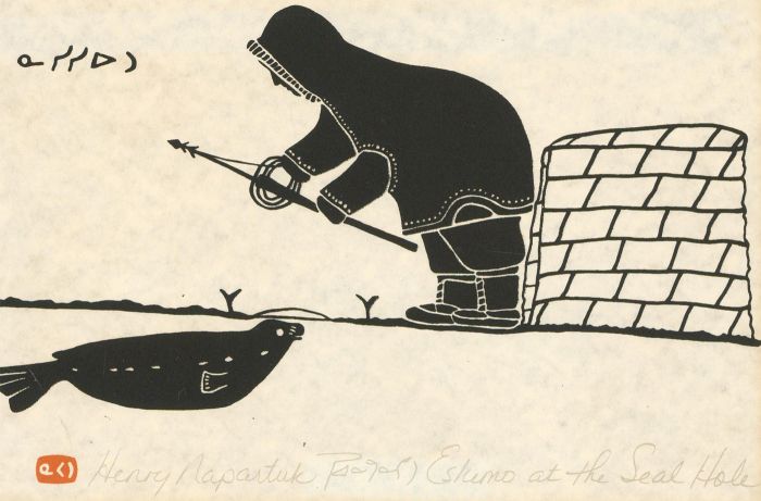 Henry Napartuk  (1932-1985) - 20th Century Woodblock, Eskimo at the Seal Hole