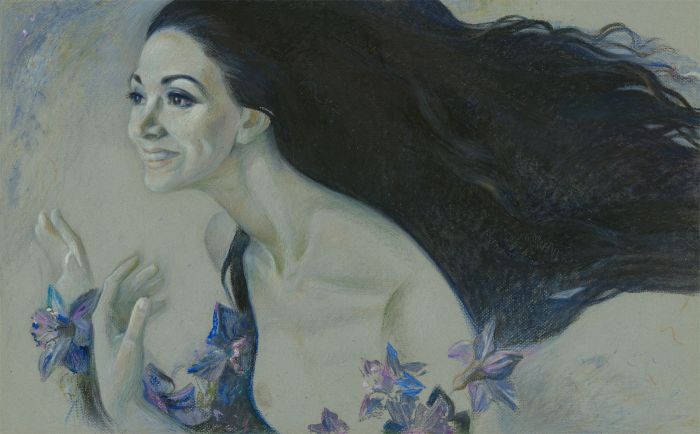 Mid 20th Century Pastel - Lady with Flowers