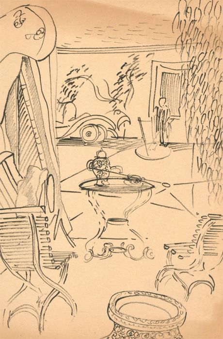 Paul Manousso - Mid 20th Century India Ink, Interior Scene
