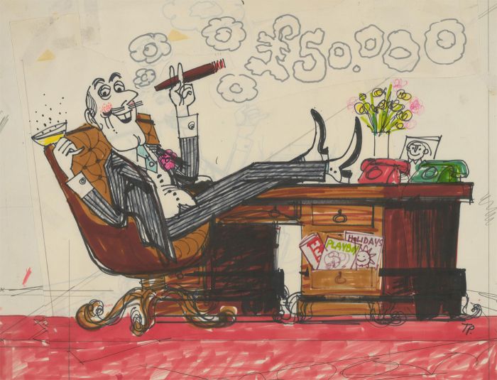 T.P. - Mid 20th Century Pen and Ink Drawing, Man in Pinstripes
