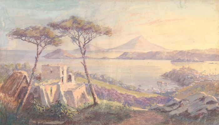 Albrecht Burchard (b.1876) - c.1900 Watercolour, View of Pozzuoli & Capo Miseno