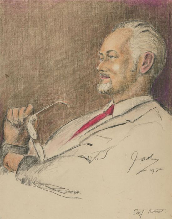 Jad Davies (1909-1998) - 1972 Coloured Pencil, Self Portrait of Jad