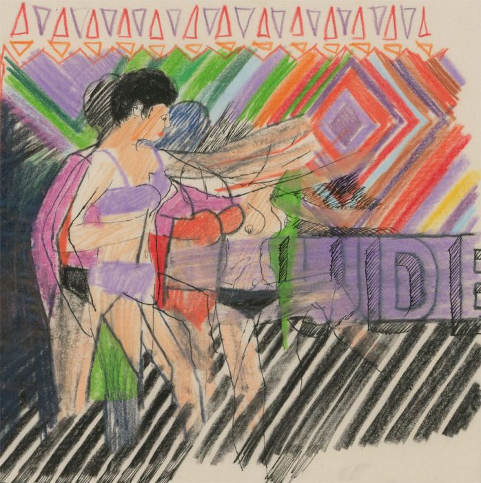 20th Century Coloured Pencil - Nudes, Vibrant Shapes