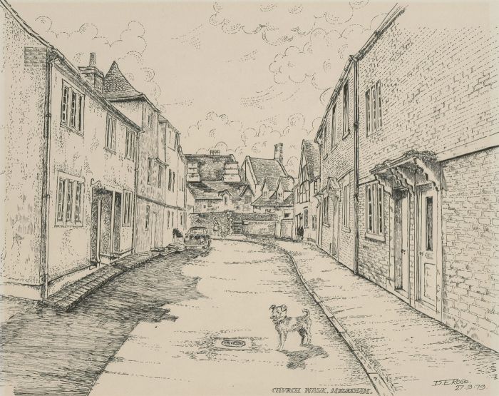 D. E. Rose - 1979 Pen and Ink Drawing, Church Walk, Melksham