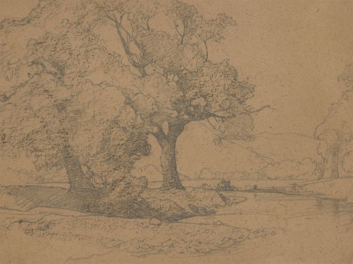 Oliver Hall RA (1869-1957) - Early 20th Century Graphite Drawing, River's Edge