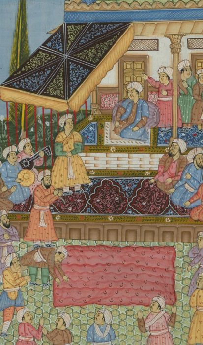Mid 20th Century Gouache - Mughal Court Scene on Silk