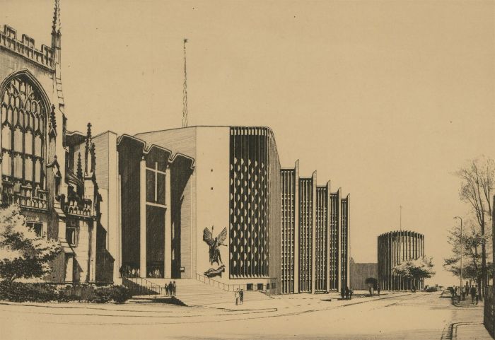 Mid 20th Century Etching - St Michael and the Devil, Coventry