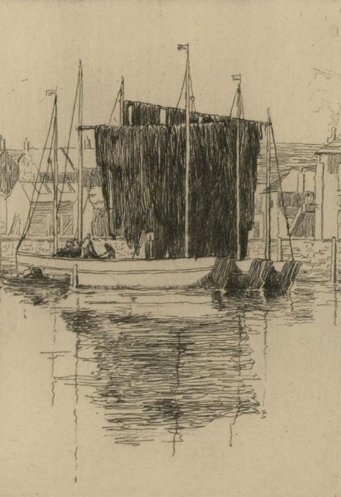 Early 20th Century Etching - Nets Drying, Cornwall