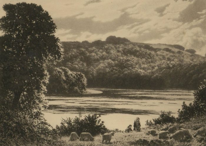 Joseph Kirkpatrick (1872-1936) - Early 20th Century Aquatint, Sheep by a River