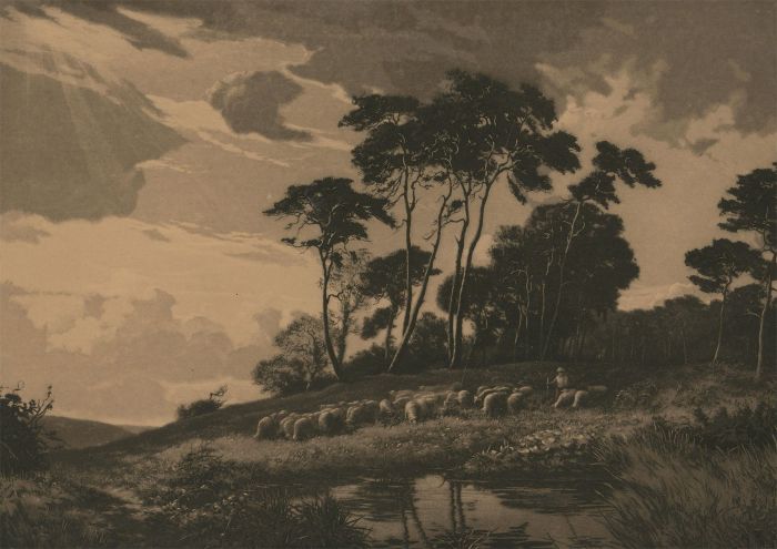 Joseph Kirkpatrick (1872-1936) - Early 20th Century Aquatint, Sheep at a River