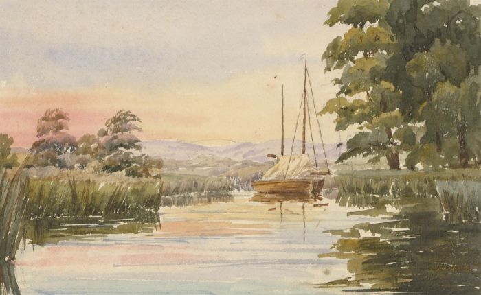 Original Late 19th Century Watercolour - Horning Ferry
