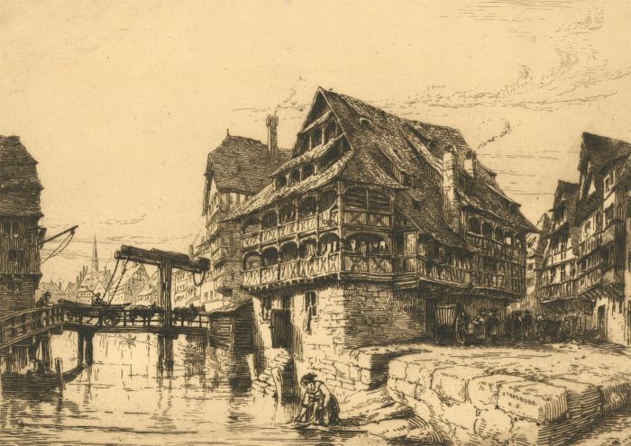 Sir George Ernest RA, RE (1839-1922) - Original Etching, Street Scene, Strasburg