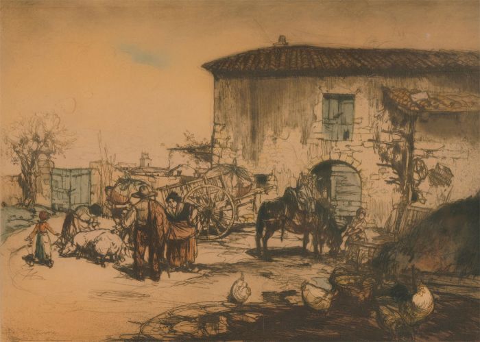 Early 20th Century Etching - Rural Farmyard Scene