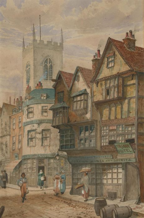 W.B - 1885 Watercolour, Street Scene