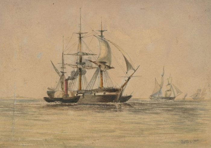 After William Adolphus Knell (1805-1875) - 1860 Watercolour, The Naval Ship