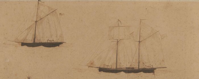 Mid 19th Century Pen and Ink Drawing - Studies of a Sailing Ship