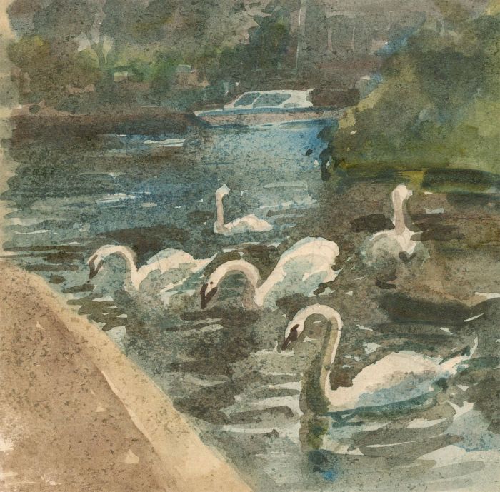 Clifford H. Thompson (1926-2017) - Contemporary Watercolour, Lake with Swans