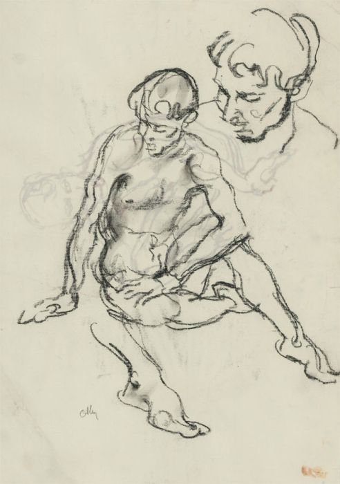 Ronald Olley (b.1923) - Double Sided c. 2000 Charcoal Drawings, Seated Male Nude
