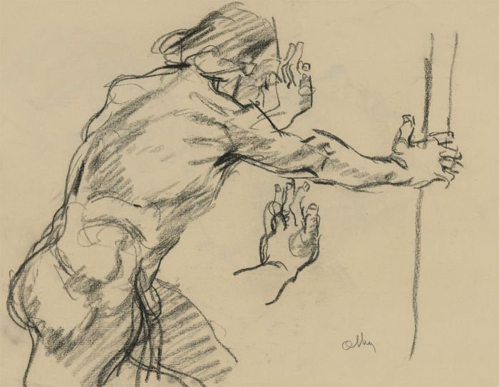 Ronald Olley (b.1923) - Double Sided c. 2000 Charcoal Drawings, Posing Male Nude