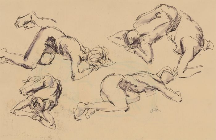 Ronald Olley (b.1923) - Double Sided c. 2000 Pen and Ink Drawings, Female Nudes