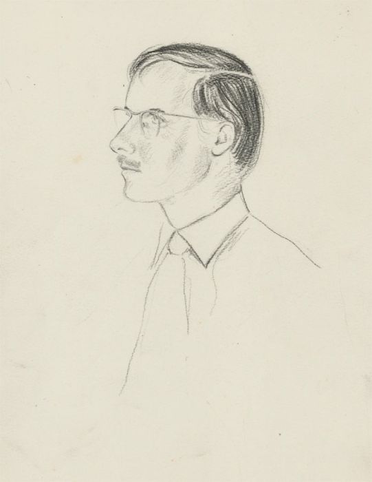 1981 Graphite Drawing - Portrait of a Man with Glasses