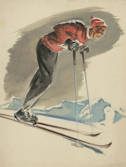 20th Century Watercolour - The Skier