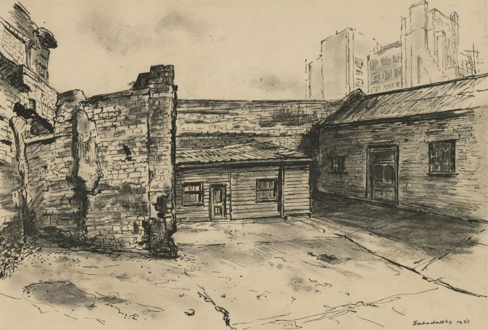 Maurice Sochachewsky (1918-1969) - 1951 Pen and Ink Drawing, Urban Street Scene