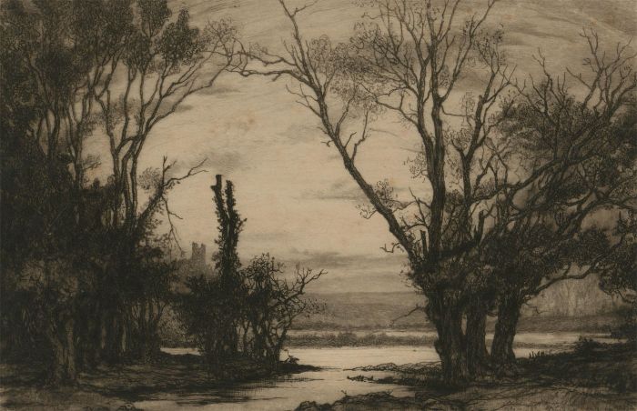 Early 20th Century Etching - Atmospheric River Landscape