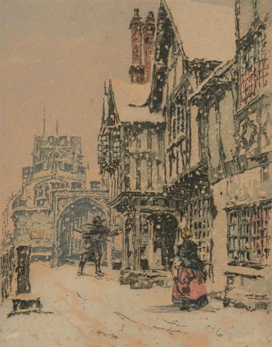 Mid 20th Century Etching - English Town Street Scene