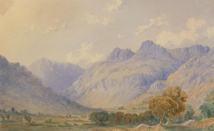 William Taylor Longmire (1841-1914) - Signed 1872 Watercolour, Langdale Pikes