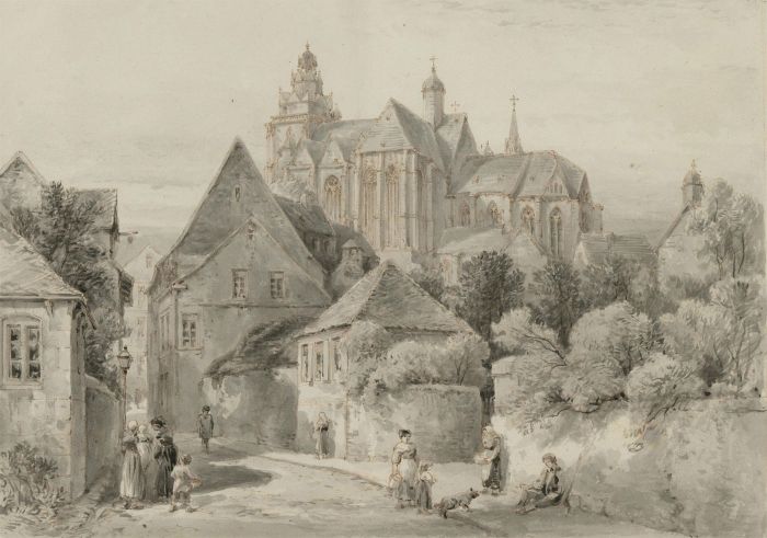 Late 19th Century Watercolour - Street Scene with Church