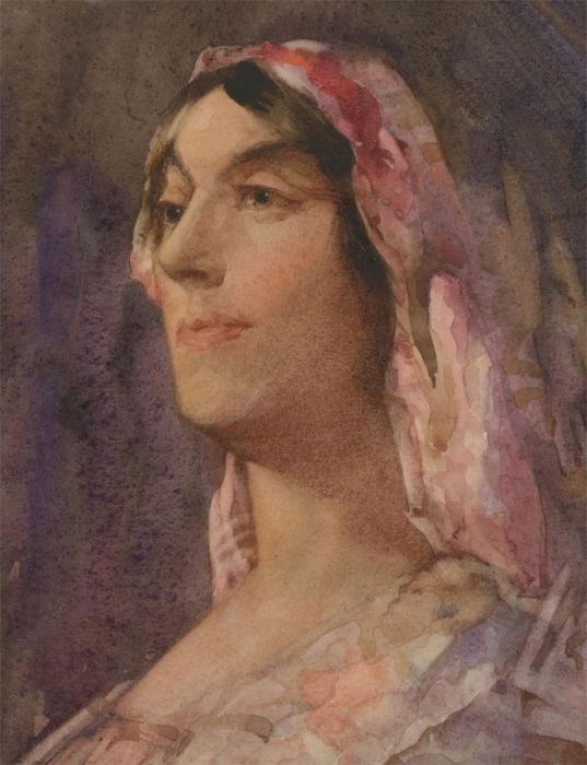 Orlando Greenwood RBA (1892-1989) - 1915 Watercolour, Lady with Headscarf